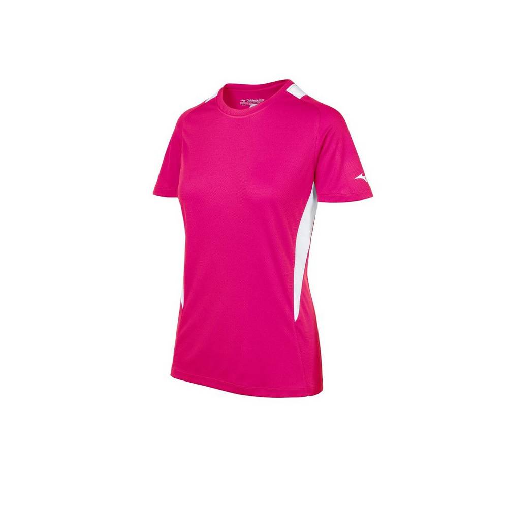 Camisas Mizuno Softball Crew Neck - Mulher - Rosa/Branco - DYWVX0324